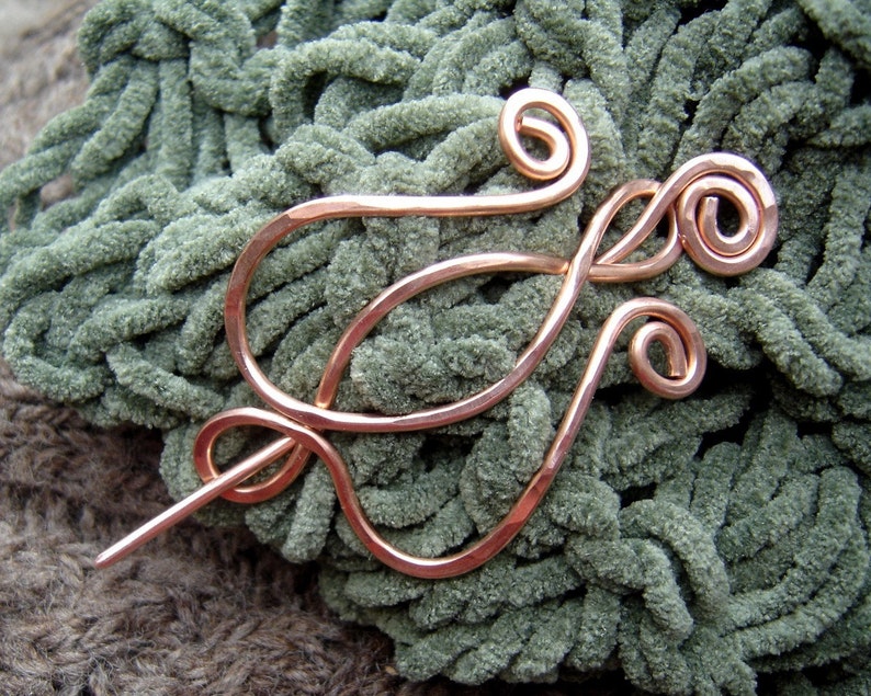 Tulip Lyre Copper Shawl Pin Stick, Brooch for Sweater , Metal Scarf Pin, Fastener, Knitters Gift for Women Knitting Celtic Accessories image 5