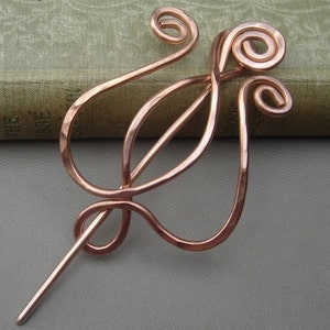 Tulip Lyre Copper Shawl Pin Stick, Brooch for Sweater , Metal Scarf Pin, Fastener, Knitters Gift for Women Knitting Celtic Accessories image 1