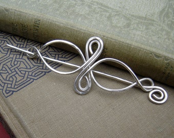 Sterling Silver Celtic Infinity Loops Shawl Pin, Hair Pin, Scarf Pin, Long Hair Accessories, Silver Pin Barrette, Hair Slide, Knitting Women