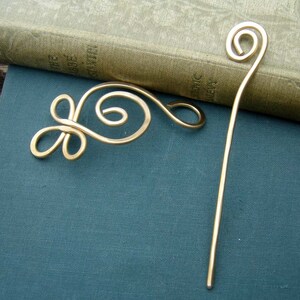 Celtic Budding Spiral Brass Shawl Pin, Scarf Pin, Wrap Fastener, Metal Hair Pin, Women, Sweater Closure Hair Barrette, Knitter Gift image 4