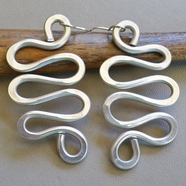 Unique Big Earrings, Snake-y Squigle, Curvy Statement Dangle Earrings, Light Weight Aluminum Long Earrings, Gift for Women, Big Jewelry