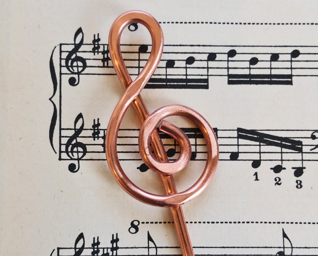 Treble Clef Copper Hair Stick, Music Gift Shawl Pin, Scarf Pin, Bun Holder, Hair Pin, Music Jewelry, Women, Knitter Musician Gift