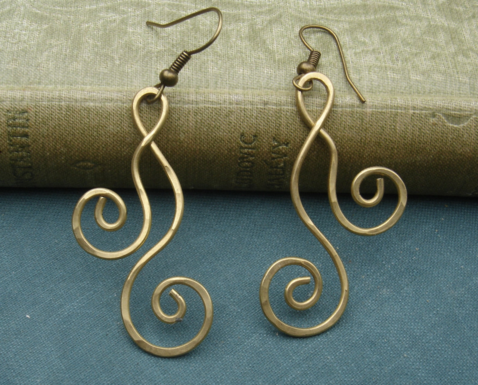 Brass Swirl Dangle Earrings Dancing Double Curl Spirals Long Etsy