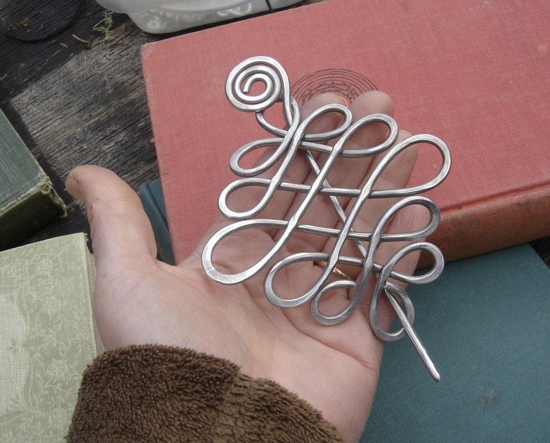 Large Looping Celtic Crossed Knots Aluminum Hair Pin, Hair Barrette, Hair Slide, Hair Clip, Shawl Pin, Long Hair Accessories, Celtic Knot image 5