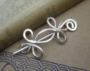 Celtic Double Crossed Loops Sterling Silver Shawl Pin, Silver Scarf Pin, Sweater Brooch, Fastener, Closure Celtic Accessory, Knitting, Women