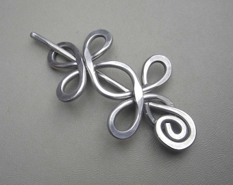 Celtic Double Crossed Loops Aluminum Shawl Pin, Hair Pin, Sweater Clip, Scarf Pin, Shrug Closure, Fastener, Brooch, Barrette, Beauty Gift