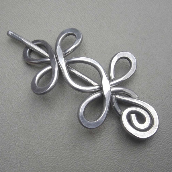 Celtic Shawl Pin, Double Crossed Loops Aluminum Hair Pin, Sweater Clip, Scarf Pin, Shrug Closure, Fastener, Brooch, Barrette, Knitter Gift
