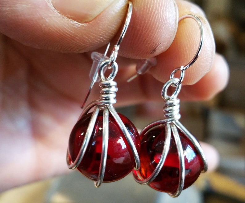 Ruby Red Glass Marble Earrings Christmas Earrings Gift for - Etsy