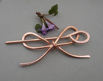 Copper Bow Tie Shawl Pin, Fastener, Sweater Brooch, Closure, Hair Pin, Scarf Pin, Barrette, Ribbon Bowtie Metal Hair Accessory