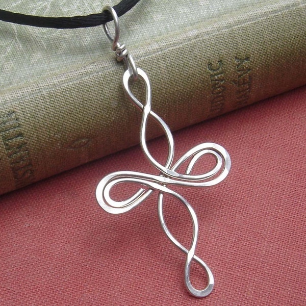 Celtic Cross Necklace, Infinity Loops Sterling Silver Necklace, Celtic Knot Jewelry, Wire Cross Confirmation Gift, First Communion Gift