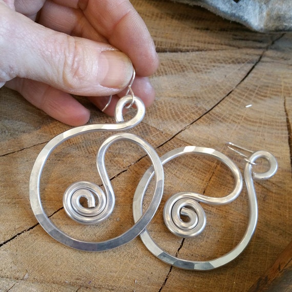 Silver Hoop Earrings, Large Hoop Earrings, Silver Hoops, Big Thick Hoops  Simple Women Earrings, Silver 2 Big Snap Circle Hoop Jewelry Gift 