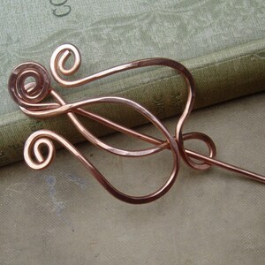 Tulip Lyre Copper Shawl Pin Stick, Brooch for Sweater , Metal Scarf Pin, Fastener, Knitters Gift for Women Knitting Celtic Accessories image 4