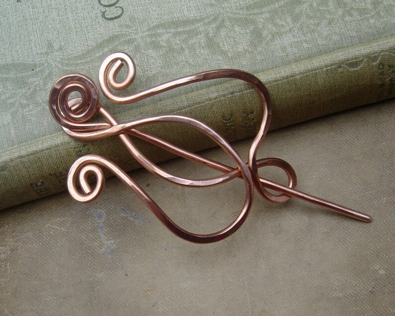 Tulip Lyre Copper Shawl Pin Stick, Brooch for Sweater , Metal Scarf Pin, Fastener, Knitters Gift for Women Knitting Celtic Accessories image 4