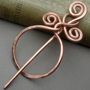 Circle With A Twist Copper Shawl Pin, Scarf Pin, Sweater Brooch, Sweater Closure, Shrug Fastener, Gifts for Knitters, Knitting Accessories