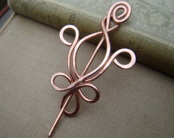 Fleur-De-Lis Copper Shawl Pin, Brooch, Scarf Pin, Sweater Clip Closure - New Orleans, Knitting Accessories, Mardi Gras