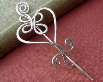 Celtic Heart Sterling Silver Shawl Pin, Mother's Day Gift, Knitter Gift, Silver Scarf Pin, Heart Brooch for Sweater, Knit Wrap Closure