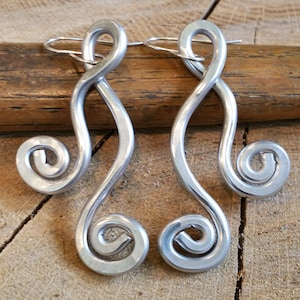 Dancing Swirls Spirals Big Earrings, Light Weight Aluminum Wire Dangle Earrings, Gift for Her Women,