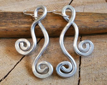 Dancing Swirls Spirals Big Earrings, Light Weight Aluminum Wire Dangle Earrings, Gift for Her Women,