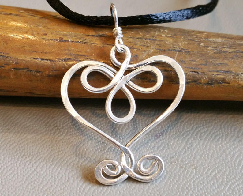 Celtic Heart Pendant, Sterling Silver Wire, Valentine's Day Gift for Her Celtic Necklace, Silver Heart Jewelry, Silver Heart Necklace, Wife image 1