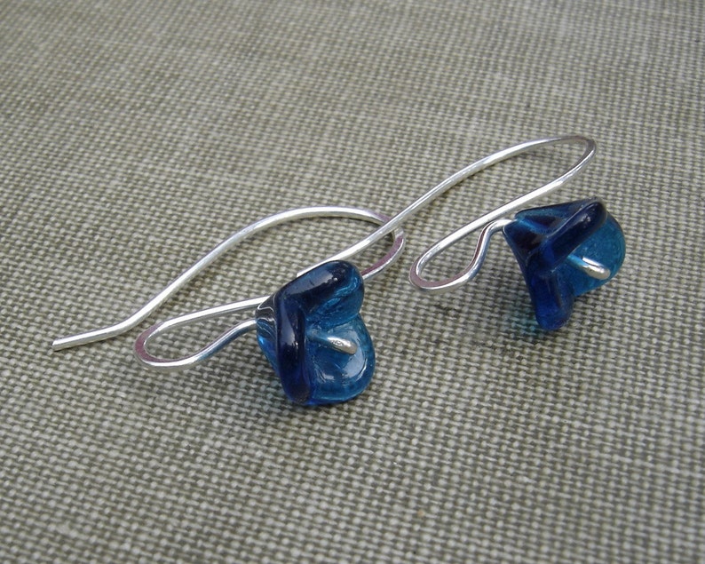 Blue Glass Flower Earrings Long Stem Aqua Teal Earrings Gift Etsy