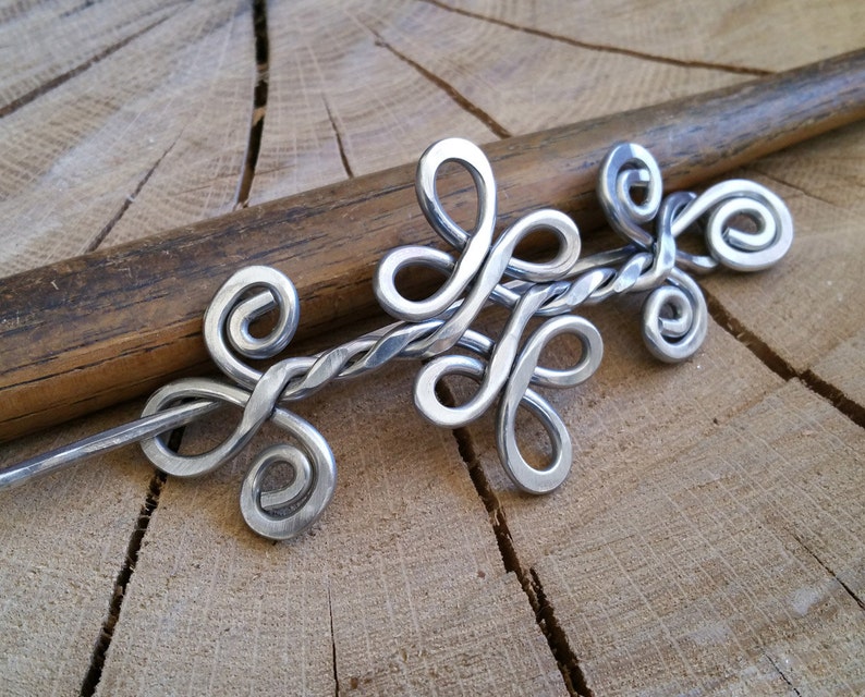 Celtic Knot Double Swirls and Curls Aluminum Shawl Pin, Hair Pin, Celtic Hair Slide, Hair Barrette, Sweater Clip, Knitters Gift for Women image 1