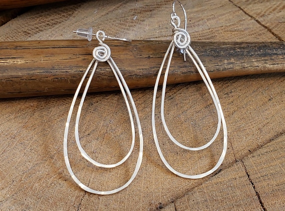 Teardrop Shape Double Dangle Sterling Silver Earrings Teardrop Shape Double Dangle Sterling Silver Earrings