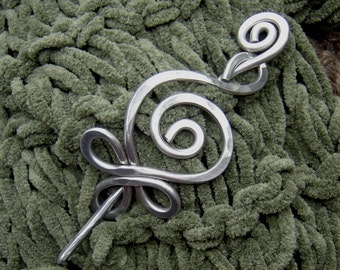 Celtic Budding Spiral Shawl Pin, Aluminum Celtic Scarf Pin, Sweater Brooch, Wrap Fastener, Knitter Gift, Irish Knitting Accessory, Women