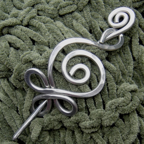 Celtic Budding Spiral Shawl Pin, Aluminum Celtic Scarf Pin, Sweater Brooch, Wrap Fastener, Knitter Gift, Irish Knitting Accessory, Women