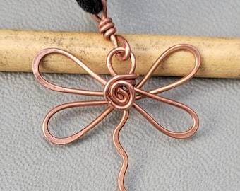 Copper Wire Dragonfly Pendant Necklace