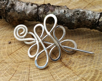 Very Little Celtic Looping Crossed Knots Sterling Silver Shawl Pin, Scarf Pin, Sweater Brooch, Closure, Knitting, Women