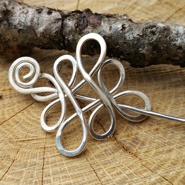 Very Little Celtic Looping Crossed Knots Sterling Silver Shawl Pin, Scarf Pin, Sweater Brooch, Closure, Knitting, Women