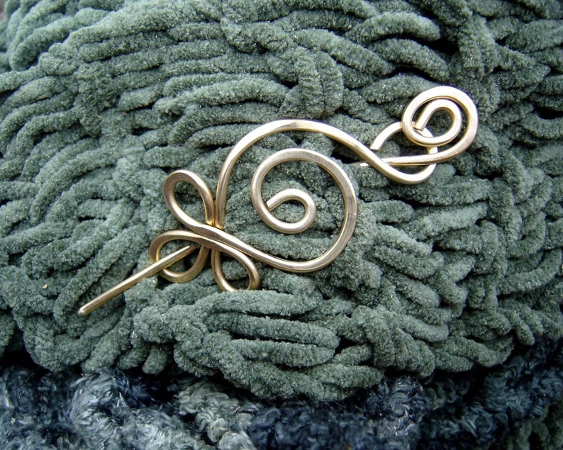 Celtic Budding Spiral Brass Shawl Pin, Scarf Pin, Wrap Fastener, Metal Hair Pin, Women, Sweater Closure Hair Barrette, Knitter Gift image 5