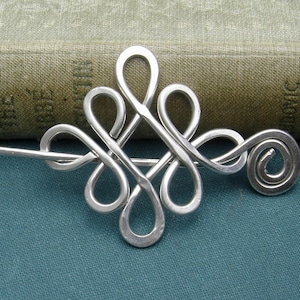 Celtic Sterling Silver Shawl Pin, Looping Crossed Knots Celtic Scarf Pin, Sweater Brooch, Wrap Fastener, Shawlette Closure, Knitting