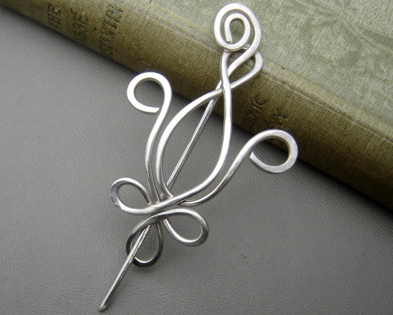 Fleur De Lis Sterling Silver Shawl Pin, Scarf Pin, Sweater Clip Closure, Brooch, Women, Knitting Accessory, Mardi Gras, New Orleans Jewelry image 2