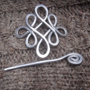 Celtic Shawl Pin, Looping Celtic Knots Scarf Pin, Sweater Brooch, Hair Pin, Aluminum Hair Slide, Gifts for Knitters Knitting Accessories image 5