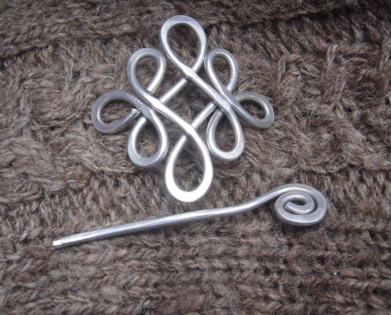 Celtic Shawl Pin, Looping Celtic Knots Scarf Pin, Sweater Brooch, Hair Pin, Aluminum Hair Slide, Gifts for Knitters Knitting Accessories image 5