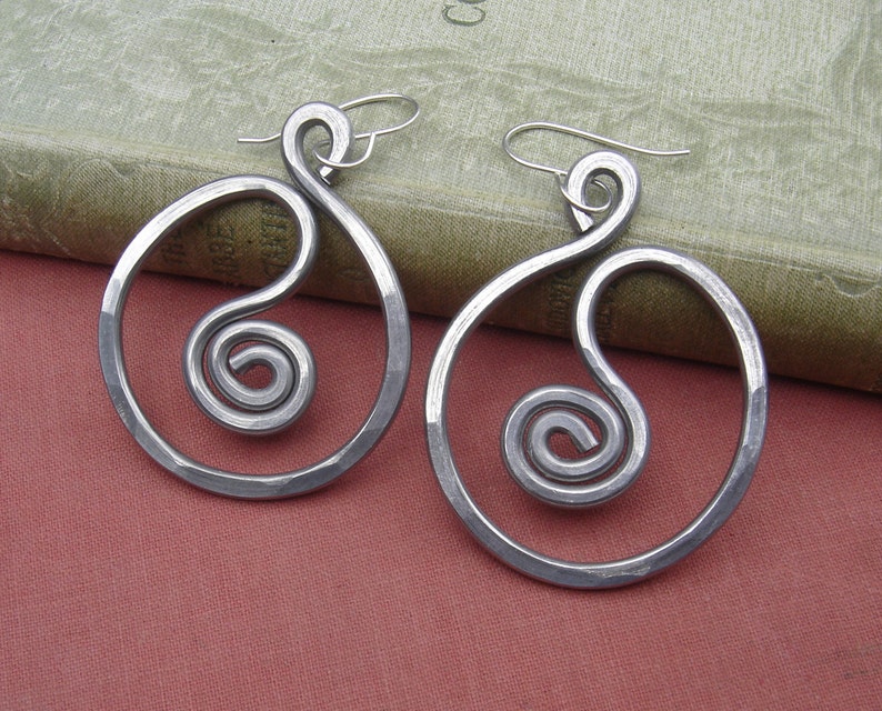 Very Big Spiral in Circle Hoop Earrings Light Weight Aluminum Jewelry, Big Hoops, Large Hoops Gift for Women Big Earrings Statement Earrings image 3