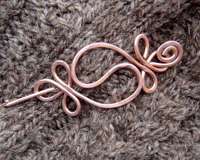 Yin Yang Harmony Copper Shawl Pin, Hair Pin, Scarf Pin, Hair Barrette, Hair Slide With Stick, Long Hair Accessories, Knitter Gift image 3