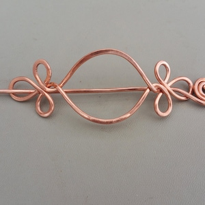 Celtic Open Eye With Twist Copper Hair Barrette, Shawl Pin, Hair Pin, Hair Slide With Stick Long Hair Accessories Women Gift for Her