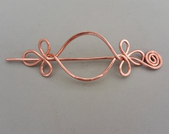 Celtic Open Eye With Twist Copper Hair Barrette, Shawl Pin, Hair Pin, Hair Slide With Stick Long Hair Accessories Women Gift for Her