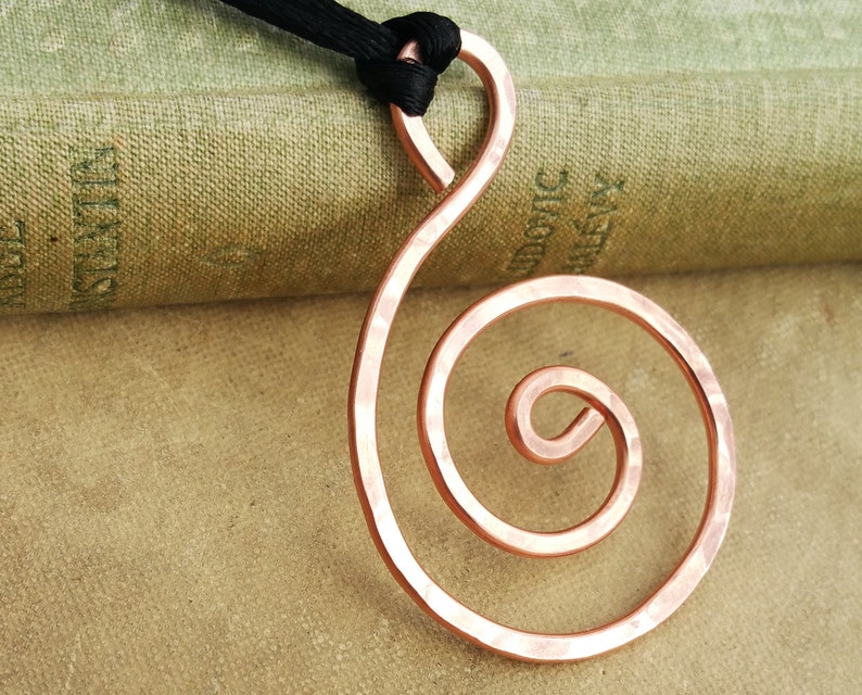 Gift for Women Metal Statement Spiral Necklace Large Hammered Copper Necklace Big Spiral Copper Pendant