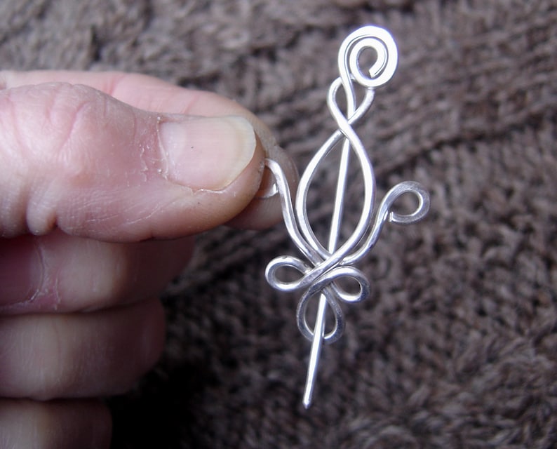 Little Fleur De Lis Sterling Silver Shawl Pin, Scarf Pin, Sweater Brooch, Fleur de Lis Jewelry Womens New Orleans Knitting Jewelry, French image 2