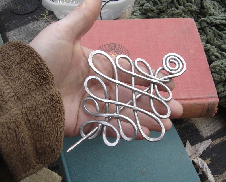 Large Looping Celtic Crossed Knots Aluminum Hair Pin, Hair Barrette, Hair Slide, Hair Clip, Shawl Pin, Long Hair Accessories, Celtic Knot image 4