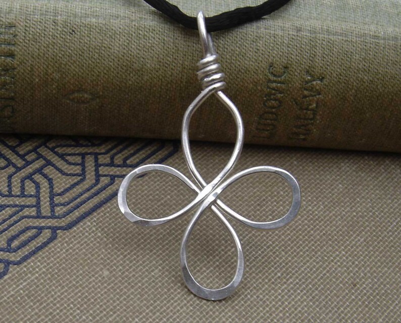 Celtic Cross Pendant, Silver Four Leaf Clover Necklace, St. Patrick's Day Gift Necklace, Celtic Knot Jewelry, Irish Gift image 1