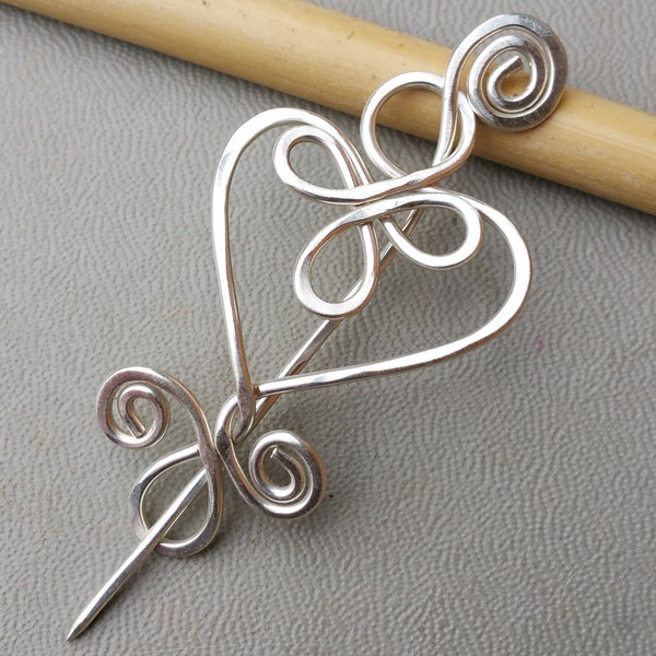 Little Celtic Heart Sterling Silver Shawl Pin, Scarf Pin, Silver Brooch, Cardigan Closure, Valentine's Day Gift for Women, Knitters Jewelry