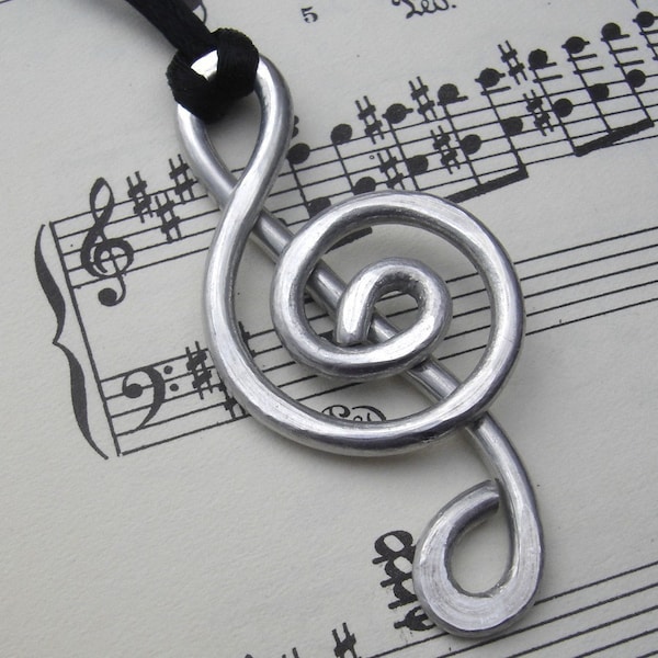 Big Treble Clef Pendant Necklace G Clef, Music Gift, Aluminum Music Jewelry, Necklace Musician Gift, Treble Clef Jewelry,  Music Necklace