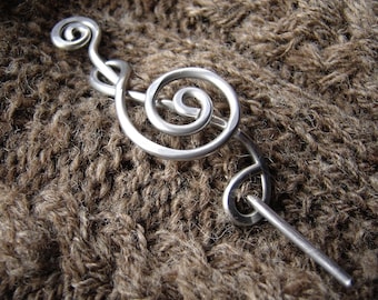 Treble Clef Shawl Pin, Musician Gift Aluminum Scarf Pin, Knitter Gift Sweater Brooch, Fastener, Hair Pin, Wrap Closure, Music Jewelry