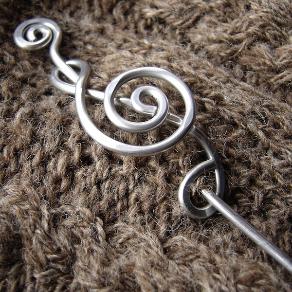 Treble Clef Shawl Pin, Musician Gift Aluminum Scarf Pin, Knitter Gift Sweater Brooch, Fastener, Hair Pin, Wrap Closure, Music Jewelry