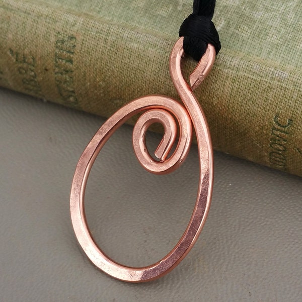 Oval Spiral Copper Pendant, Copper Necklace, Copper Jewelry, Hammered Wire, Gift for Her Women, Metal, Unisex, Spiral Necklace