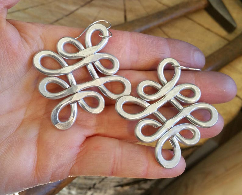 Big Celtic Knot Earrings, Aluminum Looping Crossed Knots, Large Unique Big Earrings, Celtic Jewelry, Dangle, Women, Boho, Statement Jewelry image 1